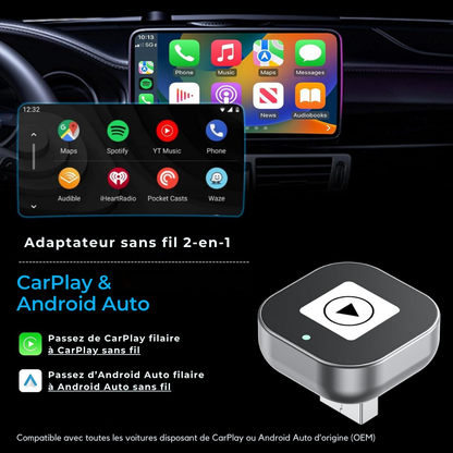 Mini Adaptateur Sans Fil 2-en-1 (CarPlay & Android Auto)